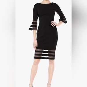 Calvin Klein Women's Black Sheer Stripe Bell Sleeve Sheath Dress